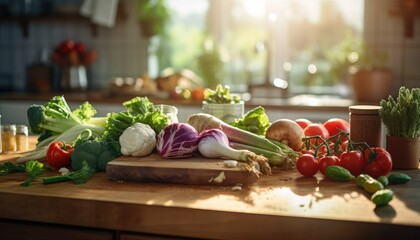 Fresh vegetables on kitchen counter for cooking and food blogging