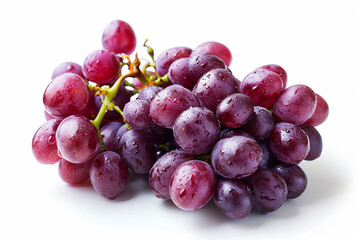 Fototapeta premium Isolated Bunch of Purple-Red Grapes on White - Fresh and Sumptuous Fruit Photography Created with Generative AI Tools