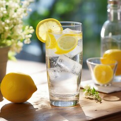 Refreshing Lemon Water on a Sunny Table