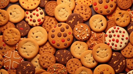 Obraz premium a close up of a bunch of cookies with icing and sprinkles on top of each cookie.