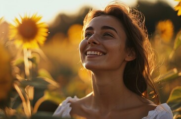 a girl next to a sunflower