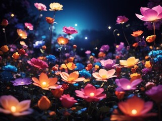 Night Garden Symphony: A Whimsical Journey Through Blooms as Musical Notes, Illuminating the Dark with Floral Melodies and Electrophotography Magic