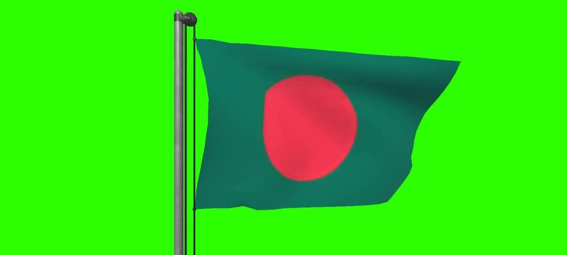 bangladesh flag with pole, bangladesh flag waving green screen, bangladesh on chroma key green screen