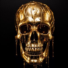 a gold skull with dripping paint - obrazy, fototapety, plakaty
