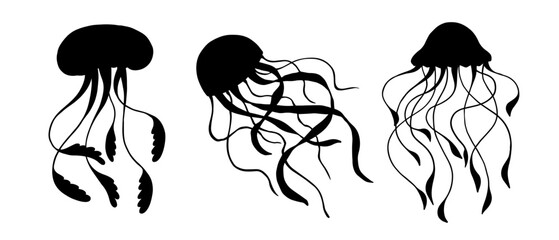 Set of silhouettes,doodle jellyfish. Vector graphics. © Катерина Якубович