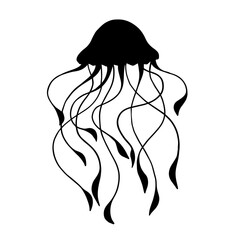 Silhouette,doodle jellyfish. Vector graphics.
