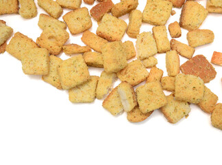 Garlic and cheese bread slices on white background 