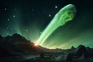 A comet glowing in green. Generative AI - obrazy, fototapety, plakaty