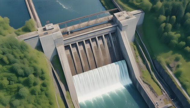 Aerial view of hydroelectric power station.
