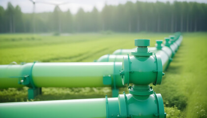 Green Hydrogen renewable energy production pipeline. Green hydrogen gas for clean electricity facility