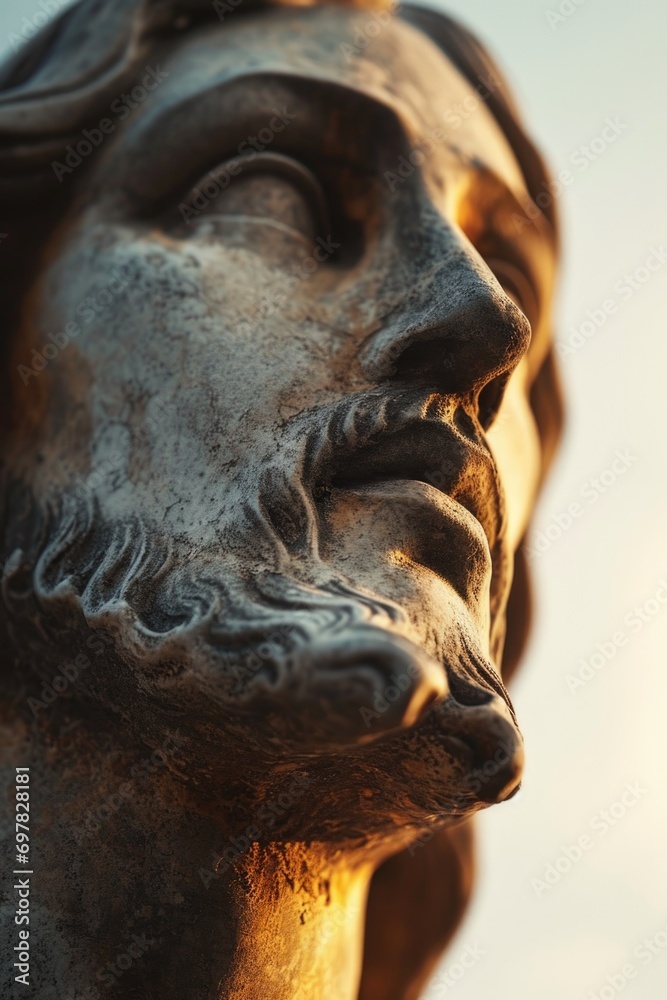 Aufkleber A detailed close-up view of a statue depicting a man with a beard. This image can be used for various purposes