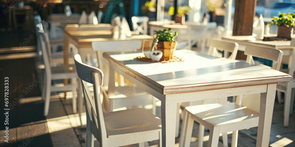 Aufkleber A picture of a table and chairs with a plant placed on top. Perfect for adding a touch of nature to any indoor or outdoor space