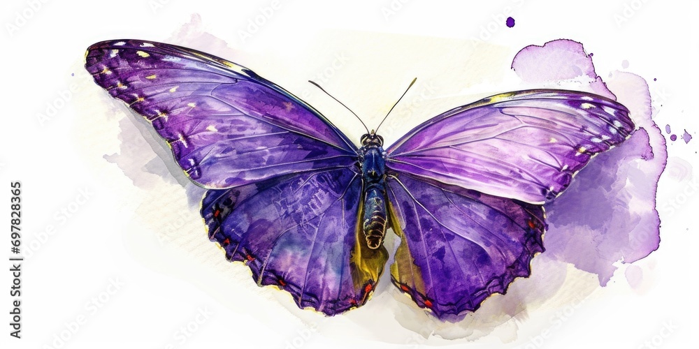 Poster a beautiful watercolor painting of a purple butterfly. perfect for adding a touch of nature and colo
