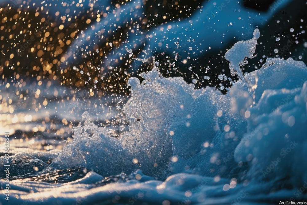 Poster A detailed view of a powerful wave in the ocean. Perfect for use in nature-related projects or to convey the beauty and strength of the sea