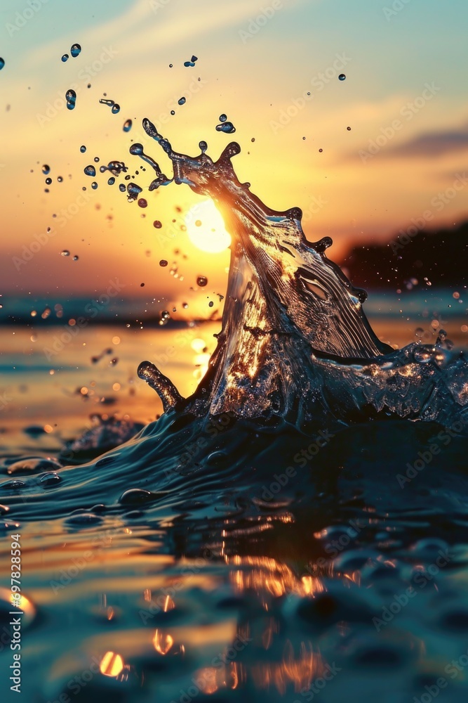 Poster A dynamic image capturing a splash of water on top of a body of water. Perfect for illustrating movement and energy.