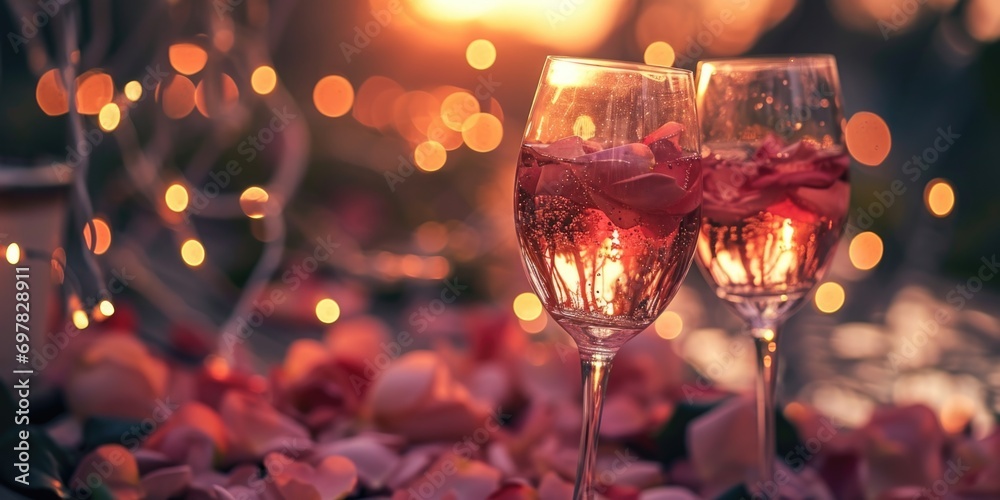 Poster wine glasses placed on a table, suitable for various occasions