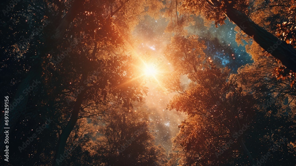 Aufkleber sunlight streaming through the trees, creating a bright and natural scene. perfect for nature-themed