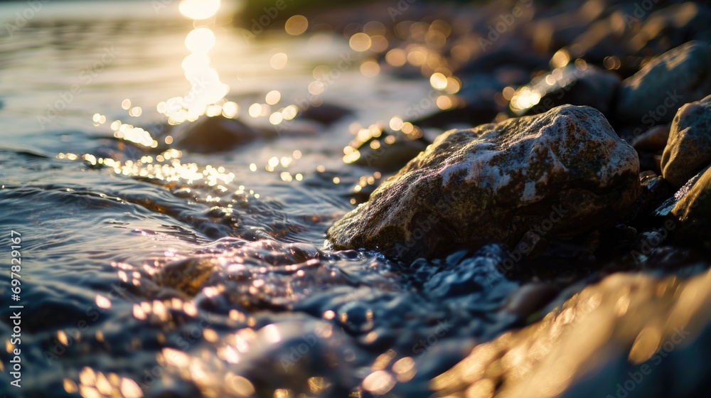 Poster a detailed view of a rock immersed in a body of water. suitable for various uses