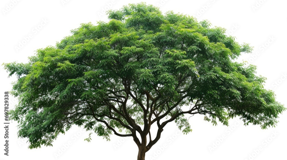 Poster A tree with green leaves on a white background. Suitable for various design projects