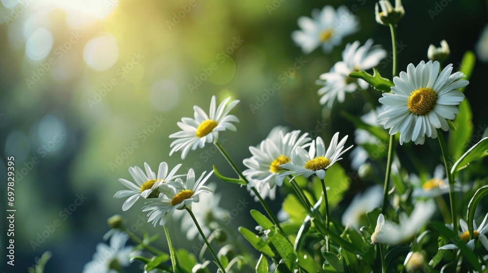 Poster a beautiful bunch of white flowers with vibrant yellow centers. perfect for adding a touch of elegan