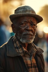 Naklejka premium A picture of a man wearing a hat and a plaid shirt. This versatile image can be used for various purposes