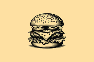 logo vector hand drawn hamburger - obrazy, fototapety, plakaty
