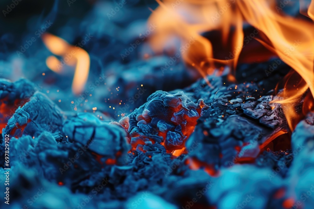 Poster Close-up view of fiery flames in the background. Perfect for adding warmth and intensity to your designs