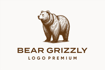 logo vector illustration bear grizzly - obrazy, fototapety, plakaty
