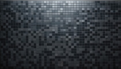  a black and white tiled wall with a light at the end of the wall and a light at the end of the wall on the right side of the wall. - obrazy, fototapety, plakaty
