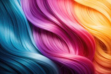 Close-up texture of curly multicoloured hair, all the colours of the rainbow shimmering together