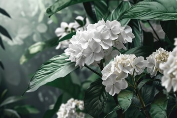 A bunch of white flowers with green leaves. Can be used for floral arrangements or as a decorative element