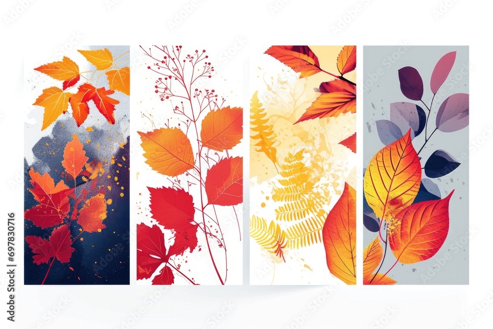 Poster a set of four vertical banners featuring beautiful autumn leaves. perfect for seasonal promotions or
