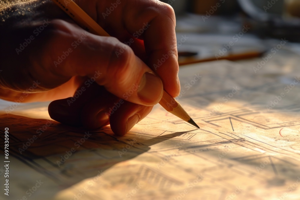 Aufkleber a person is seen drawing on a piece of paper with a pencil. this image can be used for various creat