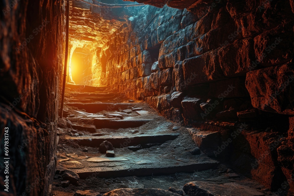 Poster A tunnel with a bright light at the end. Suitable for concepts of hope, progress, and overcoming challenges.