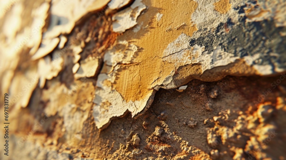 Poster a detailed view of peeling paint on a wall. this image can be used for backgrounds, textures, or to 