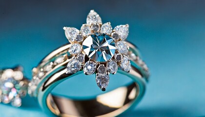 Fototapeta premium Close up of diamond silver ring close up