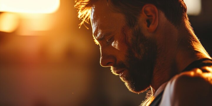 A close-up photograph of a man with a beard. This image can be used to portray masculinity, fashion, or personal style