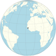 Guinea-Bissau is shown in the center of the orthographic projection of the world map. Formerly known as Portuguese Guinea It is a country in West Africa.