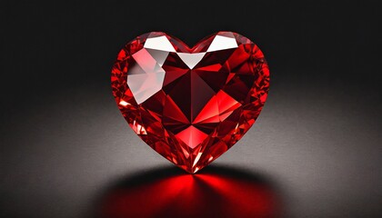 Red heart shaped diamond on black background	
