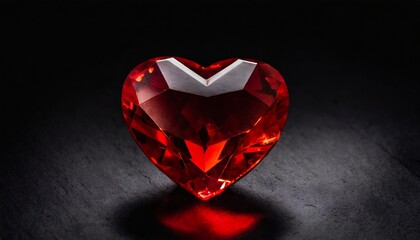 Red heart shaped diamond on black background