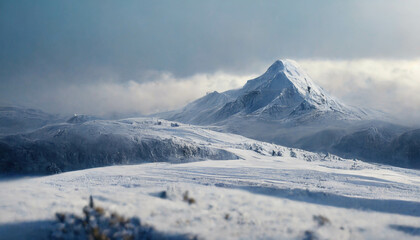 Fototapeta na wymiar mountain peak covered in snow, winter landscape . ai generated