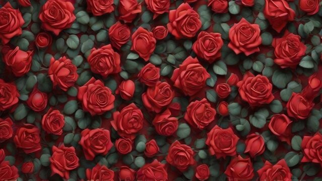 red tulips background, Natural fresh red roses flowers pattern wallpaper. top view, Red rose flower wall background created with generative ai
