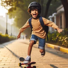 Tuinposter Indian boy on skateboard © MASOKI