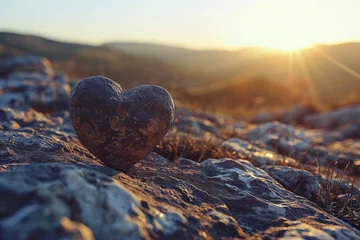 Fotobehang stone in a shape of a heart on the mountain © Goran