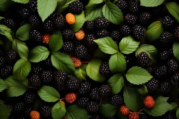Overhead view of thriving blackberry bushes in a fruitful season. Generative AI