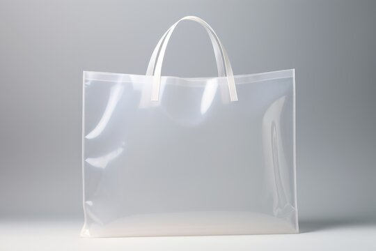 Elegant Clear Tote Bag isolated on white background. A minimalist design of Shopping Bag. Can be used in presentations, articles or websites related to retail, fashion, or product packaging.