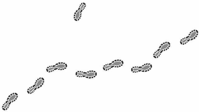 Human footprint animation. Leaving  shoes  prints on the floor from  left to right. Walk loop animation, graphic motion. Human steps footage video  on white background. 4K. Sneaker print. Video