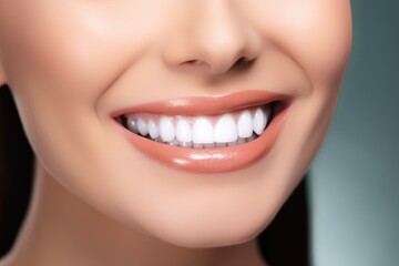 Fototapeta premium Young woman with perfect healthy pearly white teeth smile. Health, teeth whitening.