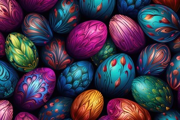 Fototapeta na wymiar Easter eggs with floral and patterned ornaments