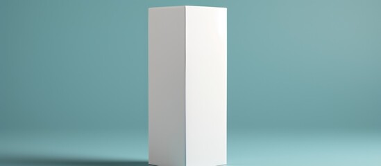 white box tall shape product packaging display front view isolated on light blue background
